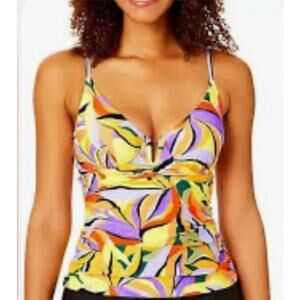 Anne Cole Womens M Multi Abstract Sea Grass Underwire Tankini Swim Top Beach NWT
